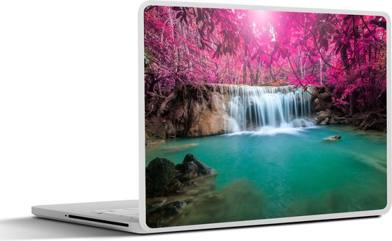 Laptop sticker - 13.3 inch - Waterval - Boom - Roze - Natuur - 31x22,5cm - Laptopstickers - Laptop skin - Cover