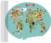 Une illustration de bande dessinée d'une carte du monde avec des chiffres sur toile 90x60 cm - Tirage photo sur toile (Décoration murale salon / chambre)