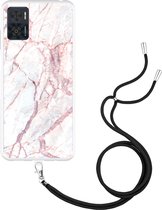 Motorola Moto E22/E22i Hoesje met Koord White Pink Marble - Designed by Cazy