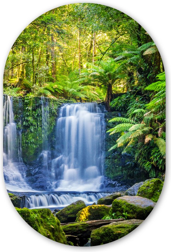 Muurovaal - Wandovaal - Kunststof Wanddecoratie - Ovalen Schilderij - Jungle - Waterval - Australië - Planten - Natuur - 80x120 cm - Ovale spiegel vorm op kunststof