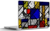 Laptop sticker - 10.1 inch - Mondriaan - Glas in lood - Oude Meesters - Kunstwerk - Abstract - Schilderij - 25x18cm - Laptopstickers - Laptop skin - Cover