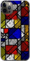Telefoonhoesje Geschikt voor iPhone 12 Pro Max hoesje - Mondriaan - Glas in lood - Oude Meesters - Kunstwerk - Abstract - Schilderij - Siliconen Telefoonhoesje