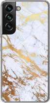 Geschikt voor Samsung Galaxy S22 hoesje - Marmer print - Goud - Wit - Luxe - Marmer printlook - Glitter - Siliconen Telefoonhoesje