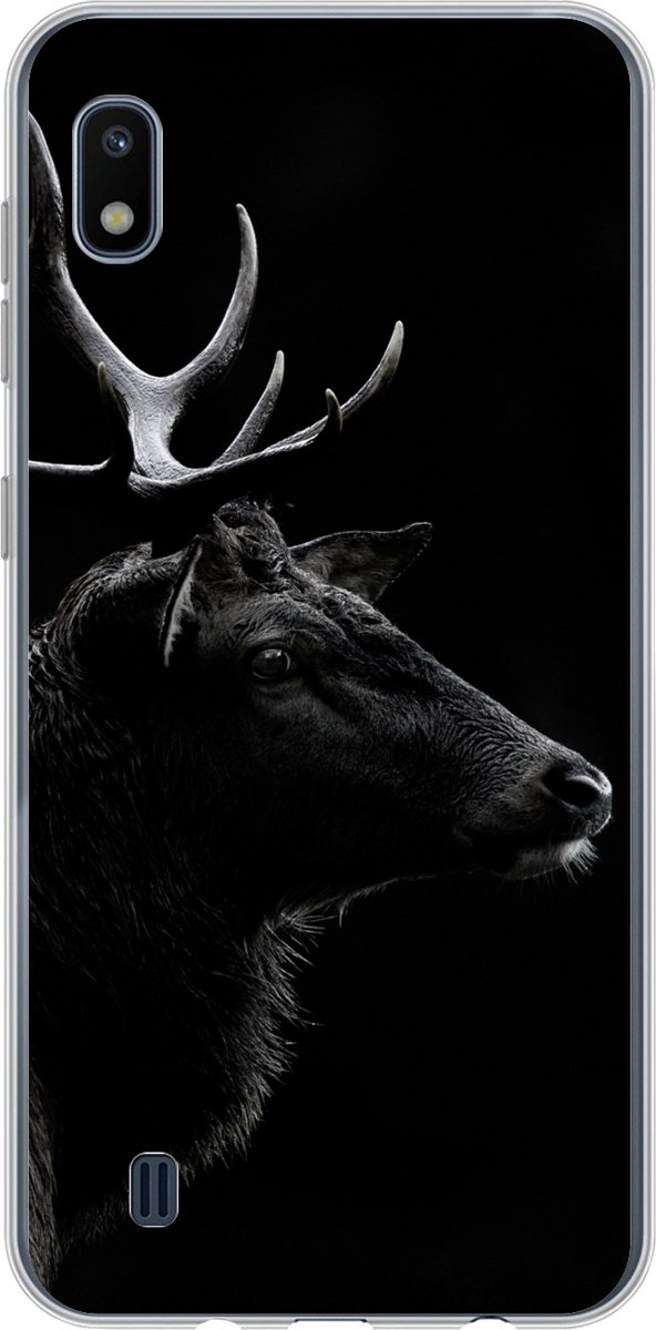 Telefoonhoesje Geschikt voor Samsung Galaxy A10 hoesje - Hert - Zwart - Portret - Gewei - Dieren - Siliconen Telefoonhoesje Telefoonhoesje