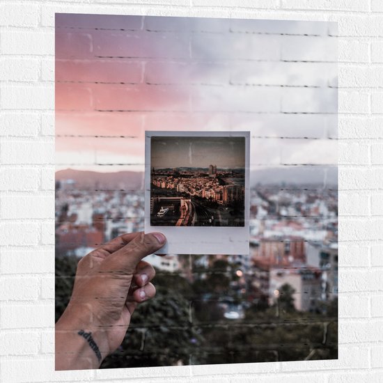 WallClassics - Muursticker - Polaroid Foto van de Stad - 75x100 cm Foto op Muursticker