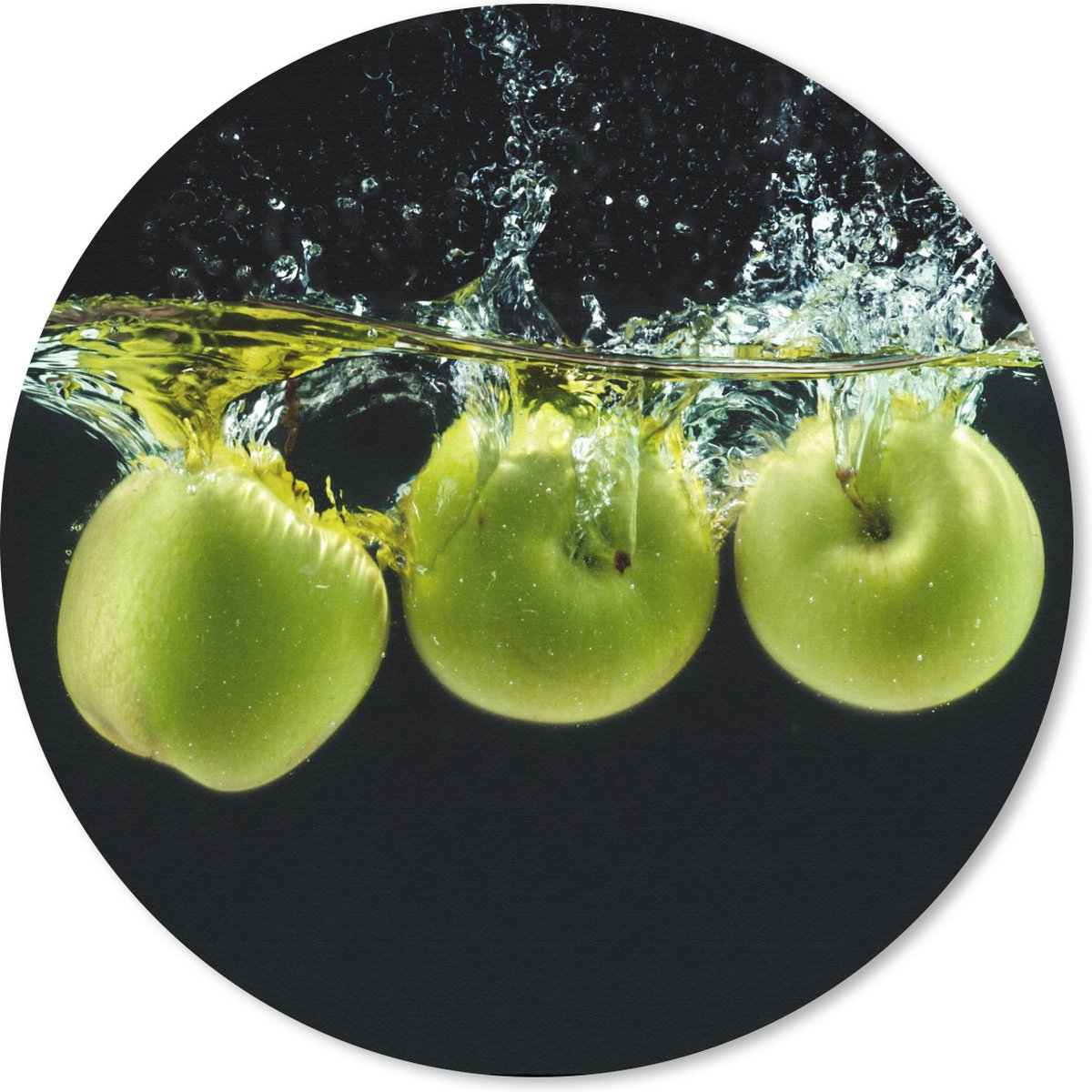 Muismat rond 40x40 cm - Mousepad Appels - Fruit - Water - Zwart - Groen - Ronde muismatten