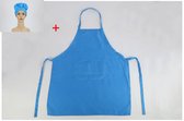 Keukenschort - effen blauw met koksmuts - Katoen - 14 jaar tot .... - 60 cm * 71 cm - voor de kleine volwassene