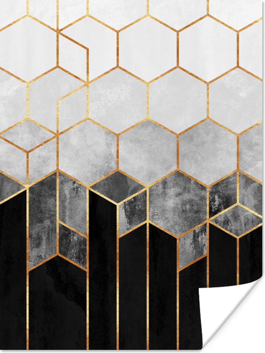 Poster Goud - Hexagon - Chic - Patronen - Luxe - 60x80 cm