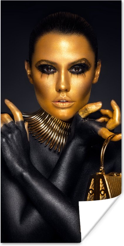 Poster Make up - Tas - Goud - Luxe - Vrouw - 60x120 cm