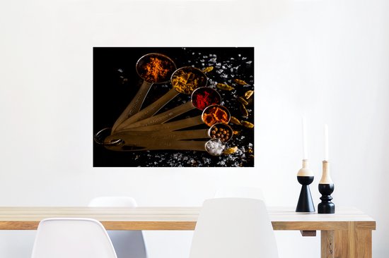 Affiche Herbes - Cuillères - Sel - Épices - Zwart - 80x60 cm