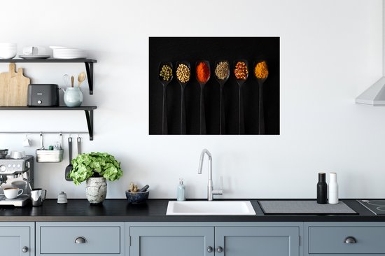 Poster Cuillères - Épices - Zwart - Herbes - Rustique - 80x60 cm