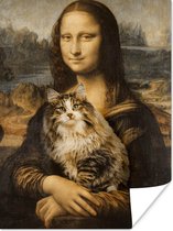 Poster Mona Lisa - Kat - Leonardo da Vinci - Vintage - Kunstwerk - Oude meesters - Schilderij - 30x40 cm