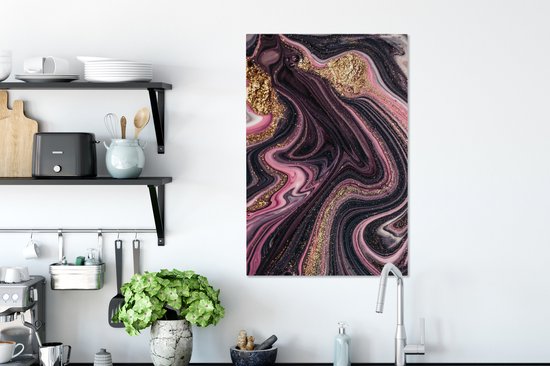 Tableau sur toile aspect marbre - Rose - Goud - Or - Luxe - Marbre - 60x90 cm - Décoration murale