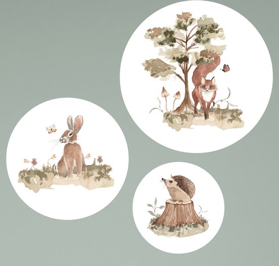 Cercle mural set de 3 animaux de la forêt renard, hérisson et lièvre-accessoires chambre enfant-décoration-animaux de la forêt-cercle mural