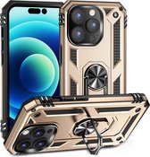 Anti-Shock Hybrid Ring Armor Hoesje Geschikt voor: iPhone 14 Pro - goud