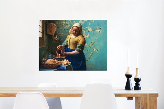 Décoration murale Métal - Peinture Aluminium - Melkmeisje - Fleur d'Amandier - Van Gogh - Vermeer - 80x60 cm - Dibond