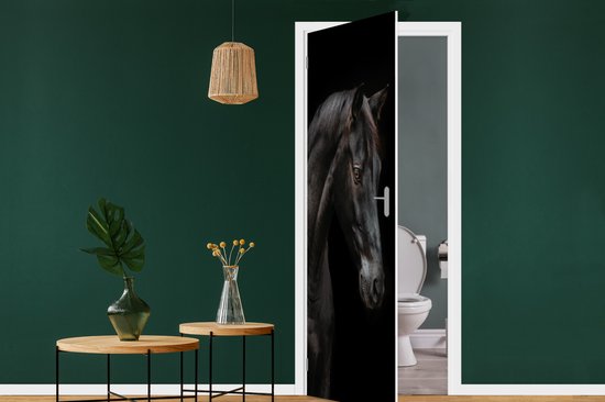 Deursticker Paard - Dieren - Zwart - Portret - 80x215 cm - Deurposter