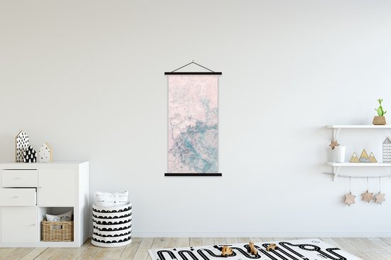 Porte-affiche avec affiche - Affiche scolaire - Ciment - Béton - Rétro - Industriel - Wit - Blauw - 60x120 cm - Lattes noires