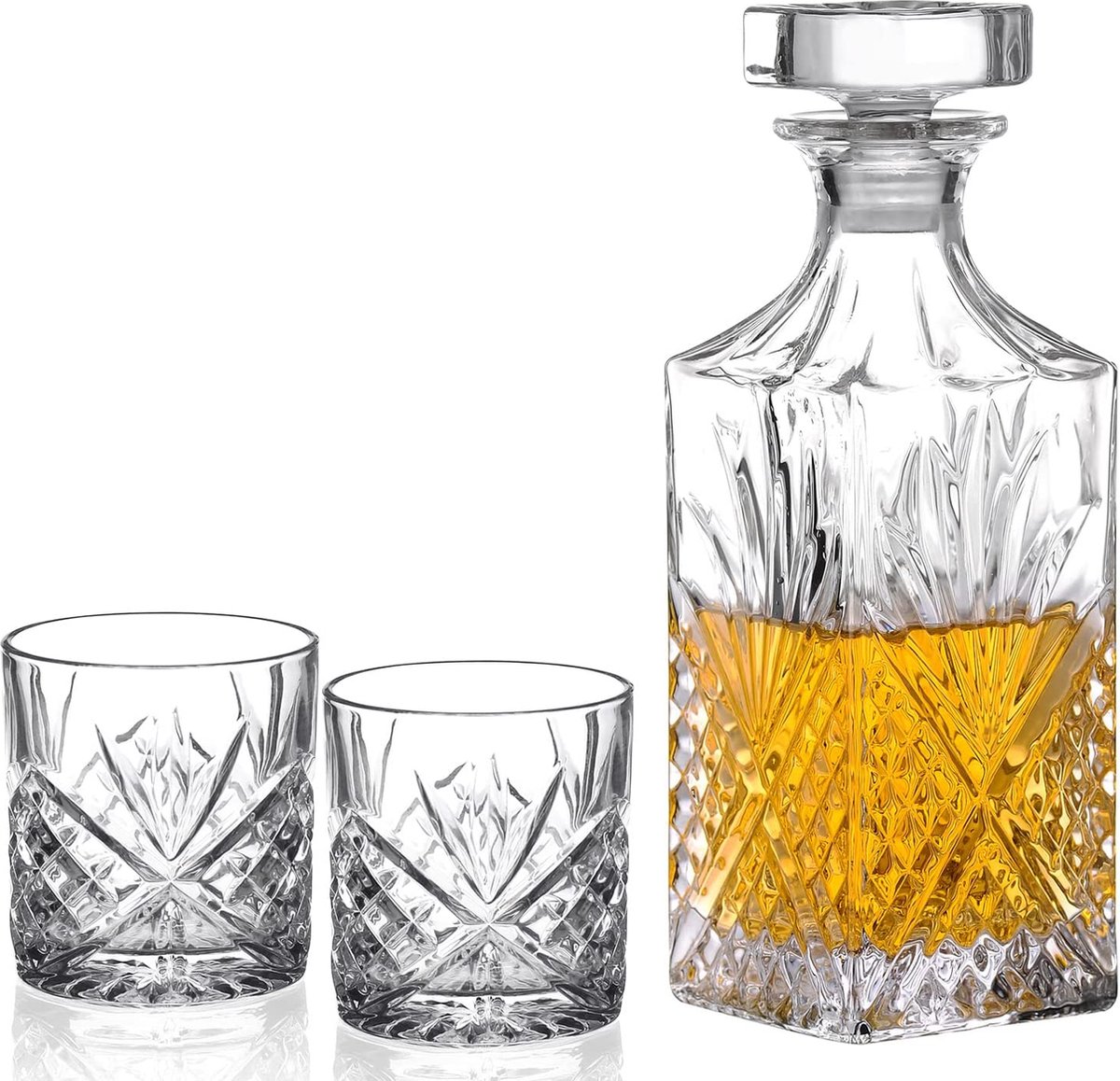 Amisglass Godinger Whisky karaf en glazen set - Dublin Crystal Collection voor Liquor Whisky Vodka of wijn - Set van 3