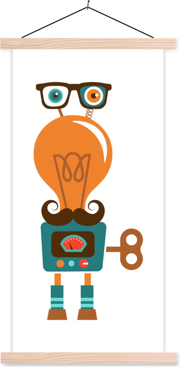 Posterhanger incl. Poster 90x180 cm - Schoolplaat - Robot - Bril - Gloeilamp - Snor - Kind