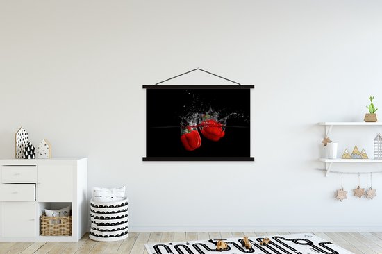 Porte-affiche avec affiche - Affiche scolaire - Paprika - Légume - Nature morte - Water - Rouge - 120x80 cm - Lattes noires