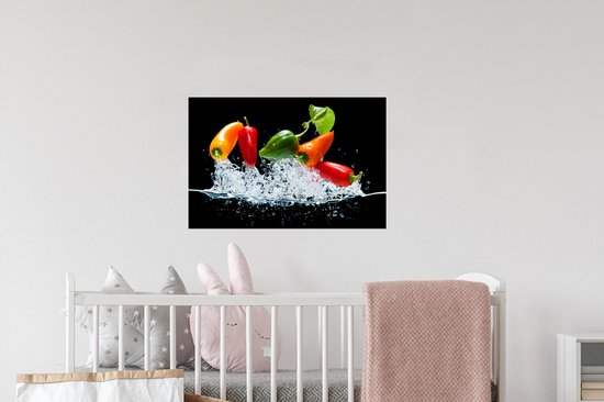 Stickers muraux - Film autocollant - Poivrons - Zwart - Légumes - Water - Feuille - 60x40 cm - Film adhésif - Stickers muraux Chambre d'enfant - Papier peint autocollant