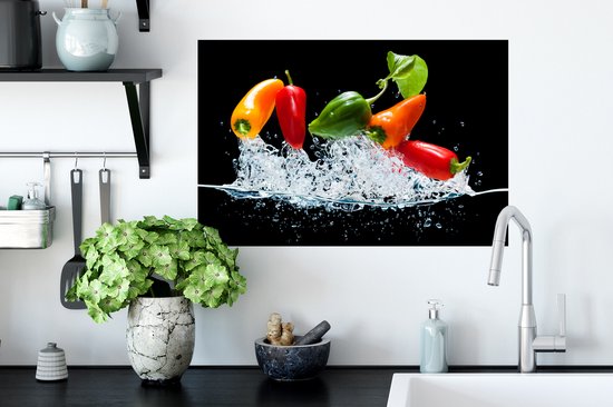 Stickers muraux - Film autocollant - Poivrons - Zwart - Légumes - Water - Feuille - 60x40 cm - Film adhésif - Stickers muraux Chambre d'enfant - Papier peint autocollant