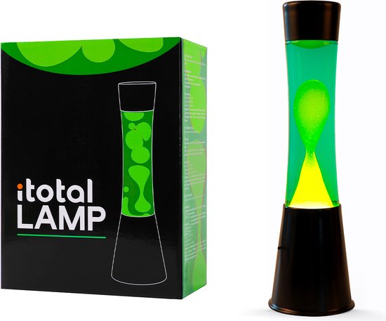 i-Total Lavalamp - Lava Lamp - Sfeerlamp - 40x11 cm - Glas/Aluminium - 30W - Groen met gele Lava - Zwart - XL2345