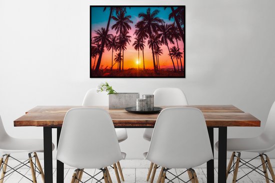 Cadre photo avec affiche - Palmier - Coucher de soleil - Horizon - Plage - Oranje - Rose - 80x60 cm - Cadre pour affiche