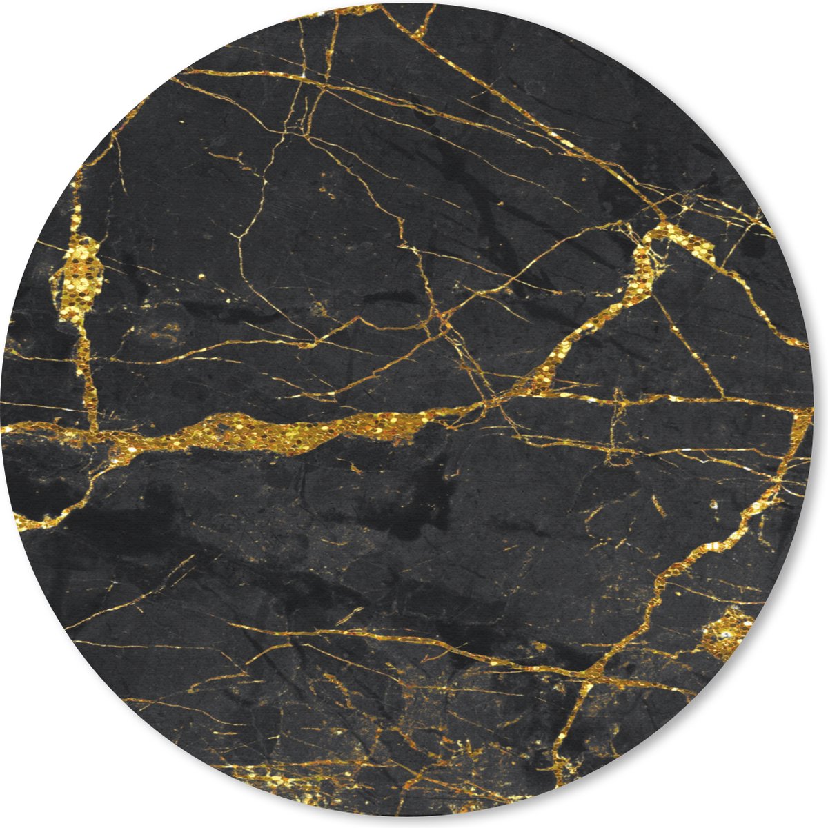 Muismat - Mousepad - Rond - Marmer - Goud - Zwart - Marmerlook - Luxe - Glitter - 20x20 cm - Ronde muismat