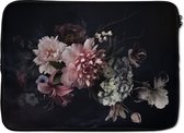 Laptophoes - 14 inch - Bloemen - Vintage - Pastel - Zwarte achtergrond - Laptopsleeve