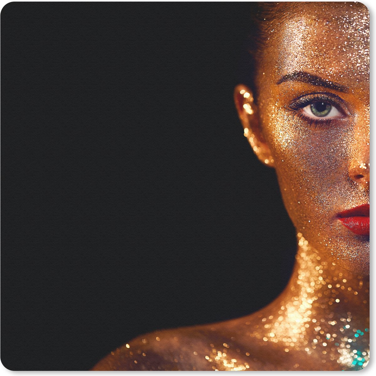 Muismat 30x30 cm - Mousepad Make up - Goud - Vrouw - Luxe - Glitter - Kunst - Muismatten