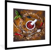 Fotolijst incl. Poster - Vijzel - Kruiden - Lepels - Specerijen - Bruin - Peper - 40x40 cm - Posterlijst