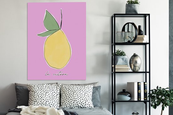 Canvas Schilderij Citroen - Fruit - Pastel - 90x120 cm - Wanddecoratie