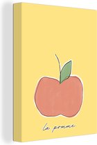 Canvas Schilderij Appel - Fruit - Tekst - 90x120 cm - Wanddecoratie