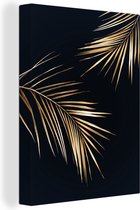 Canvas Schilderij Bladeren - Planten - Goud - Zwart - Luxe - 90x120 cm - Wanddecoratie