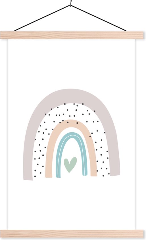 Affiche scolaire enfants - Tableau pour enfants - Arc-en-ciel - Coeur - 60x90 cm - Points - Enfants - Décoration murale chambre d'enfant