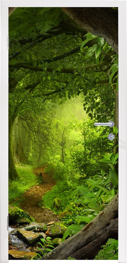 Deursticker Jungle - Groen - Natuur - Tropisch - Planten - 95x215 cm - Deurposter