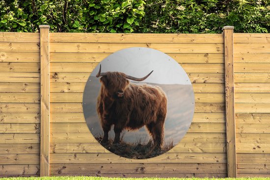 Garden Circle Scottish Highlander - Animaux - Rural - Paysage - Vache - Nature - 150x150 cm - Affiche de Jardin Ronde - Extérieur