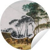 Tuincirkel Italiaans landschap parasoldennen - Kunst - Hendrik Voogd - Schilderij - Zwart wit - Oude meesters - 150x150 cm - Ronde Tuinposter - Buiten