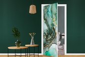 Deursticker Goud - Marmer - Groen - Luxe - Marmerlook - Grijs - 85x205 cm - Deurposter