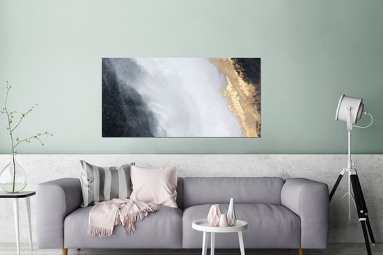 Décoration murale Métal - Aluminium Peinture Industriel - Abstrait - Peinture - Goud - Zwart - Marbre - 160x80 cm - Dibond - Photo sur aluminium - Décoration murale industrielle - Pour le salon / chambre