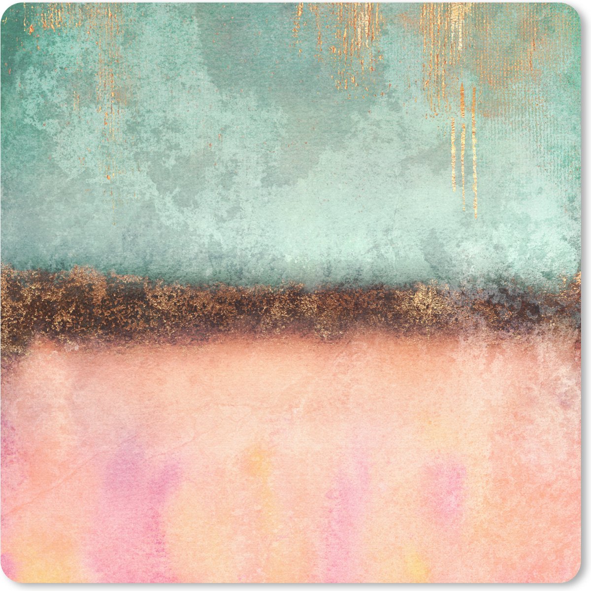 Muismat 30x30 cm - Mousepad Goud - Verf - Abstract - Groen - Roze - Muismatten
