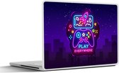 Laptop sticker - 10.1 inch - Gaming - Neon - Play - Blauw - Nacht - Controller - 25x18cm - Laptopstickers - Laptop skin - Cover