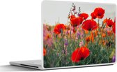 Laptop sticker - 11.6 inch - Klaproos - Bloemen - Rood - Paars - Weide - 30x21cm - Laptopstickers - Laptop skin - Cover
