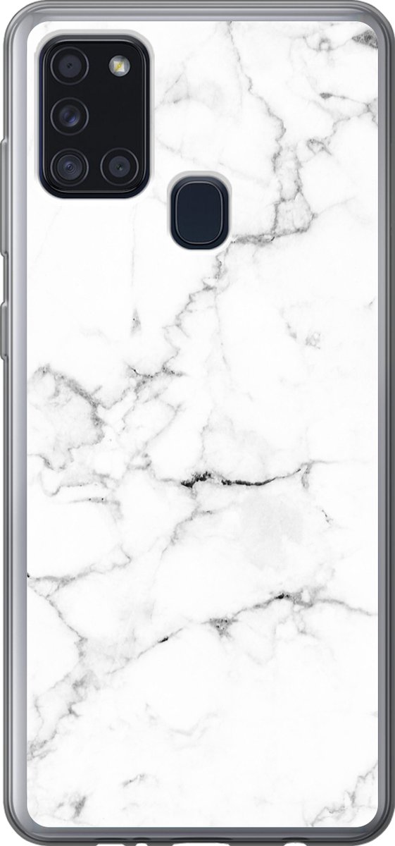 Telefoonhoesje Geschikt voor Samsung Galaxy A21s hoesje - Marmer print - Wit - Grijs - Luxe - Marmer printlook - Structuur - Siliconen Telefoonhoesje Telefoonhoesje