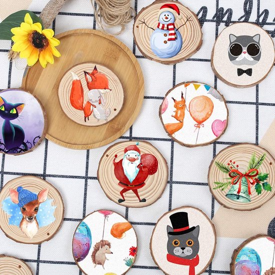 VIDETOL 300 stuks boomschijven, klein, 1,5-3 cm, houten schijven om te knutselen, ronde houten plaatjes, met boomschors voor decoratie, tafeldecoratie, doe-het-zelf handgemaakt