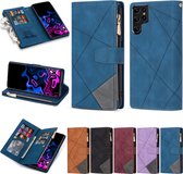 Luxe Telefoonhoesje voor Samsung Galaxy S22 Ultra | Hoogwaardig Leren Bookcase | Lederen Wallet Case | Luxe Uitstraling | Pasjeshouder | Blauw