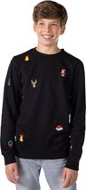 OppoSuits Deluxe X-Mas Icons - Black - Tiener Sweater - Kerst Trui - Zwart - Maat 16 Jaar