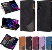 Luxe Telefoonhoesje voor Samsung Galaxy S22 Ultra | Hoogwaardig Leren Bookcase | Lederen Wallet Case | Luxe Uitstraling | Pasjeshouder | Zwart